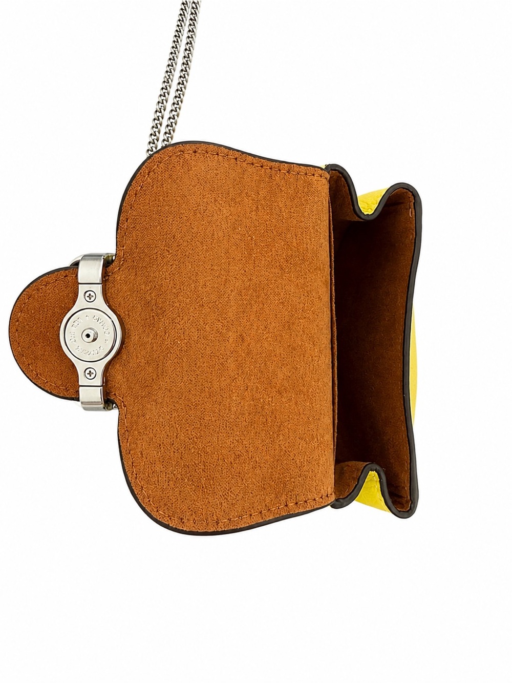 New- Coach Morgan Card Case On A Chain in Bright Yellow refined pebble leather - Picture 6 of 8